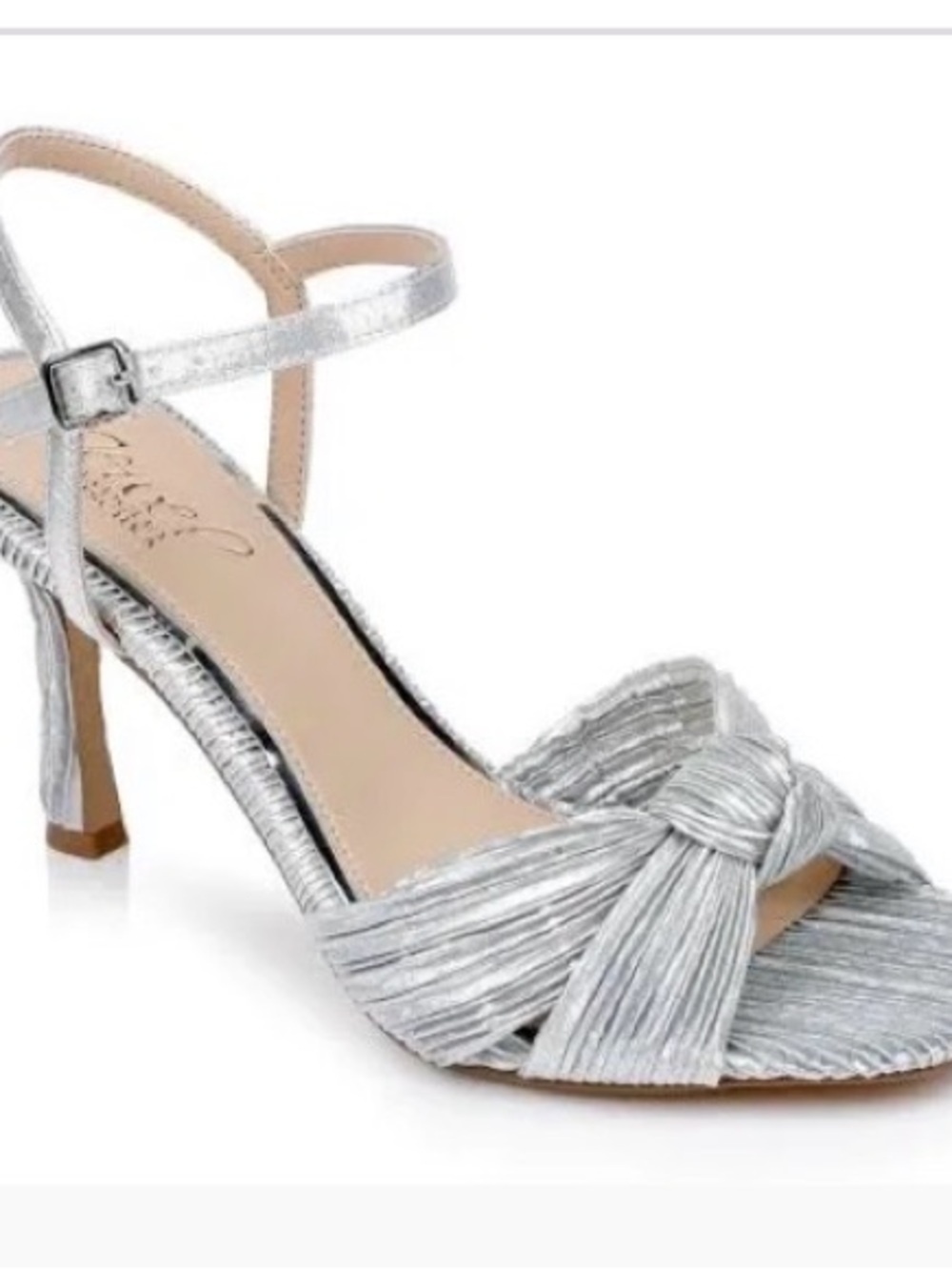Jewel Badgley Mischka Silver Knotted Strap Mid-Heel Sandals